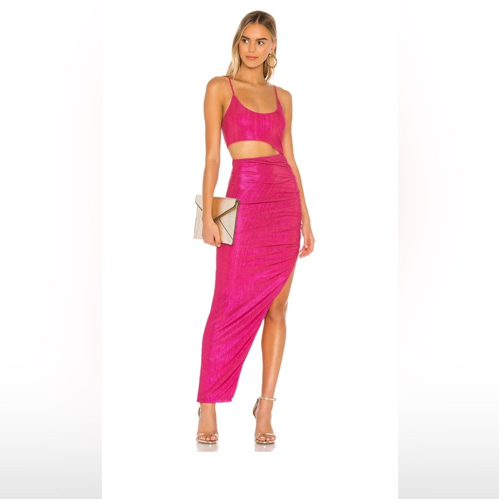 Miyah Cut Out Dress in Pink Metallic
